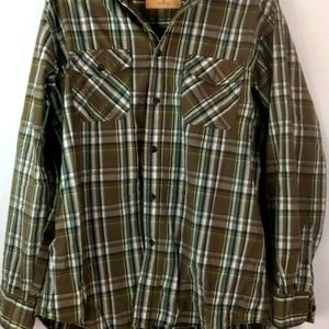 RuffHewn L Mens Green Khaki Plaid Shirt